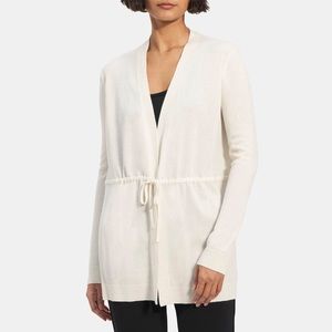 Theory Ivory Drawstring Cardigan in Cashmere